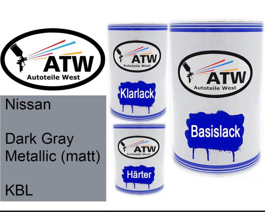 Nissan, Dark Gray Metallic (matt), KBL: 500ml Lackdose + 500ml Klarlack + 250ml Härter - Set, von ATW Autoteile West.